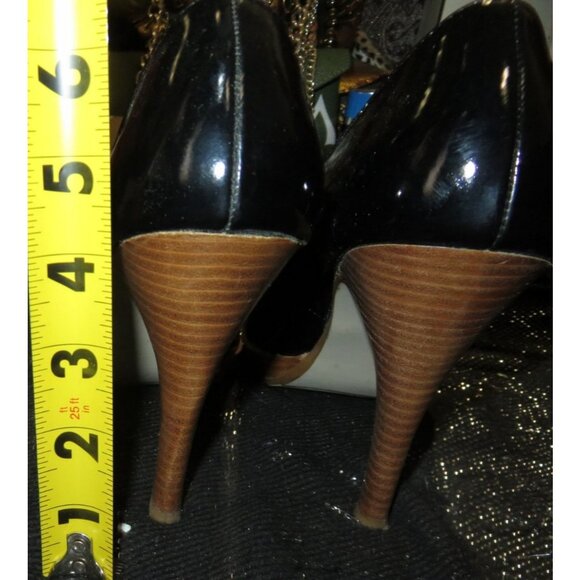 Mossimo Black Patent Italian Leather Platform Peep Toe Stiletto Heels size 8 - Picture 3 of 12